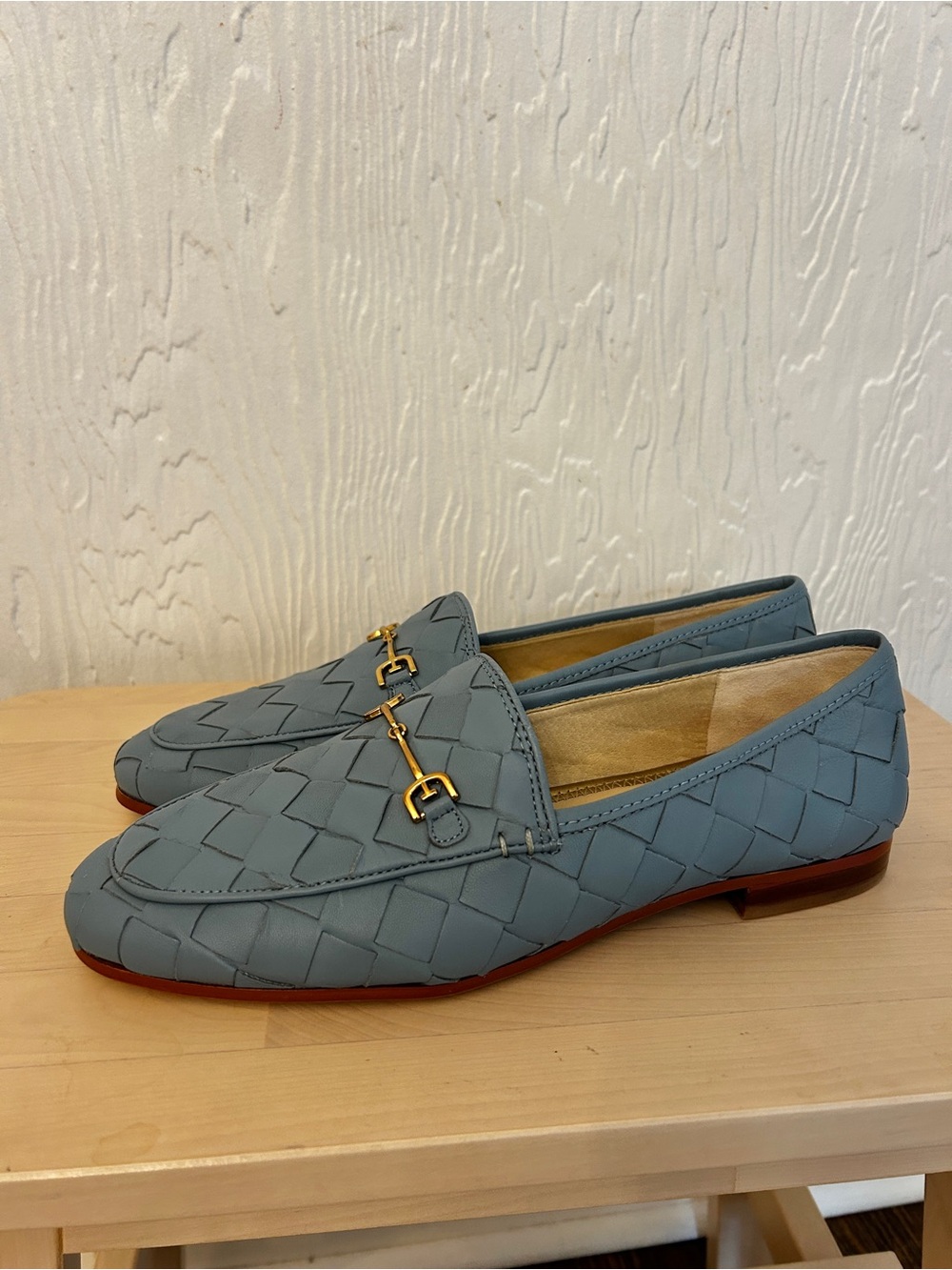 SAM EDELMAN Loraine Loafer Woven Leather Aspen Sky Blue 8.5 Corporate Chic